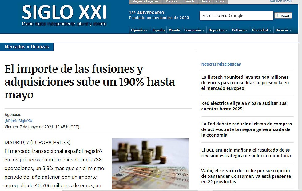 El importe de las fusiones y adquisiciones sube un 190% hasta mayo